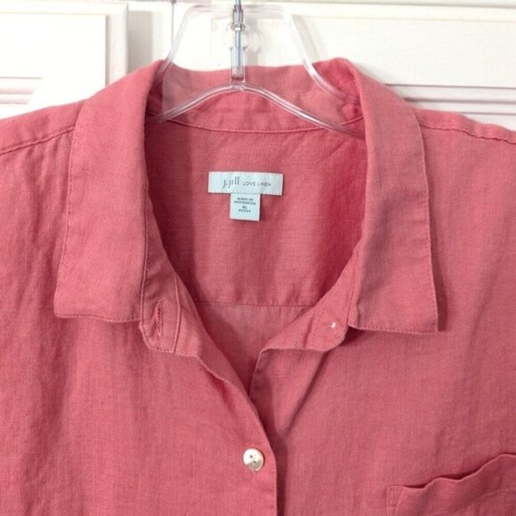 J Jill Love Linen Shirt Women’s Pink Button Up Long Sleeve Coastal Size XLP - Picture 2 of 6